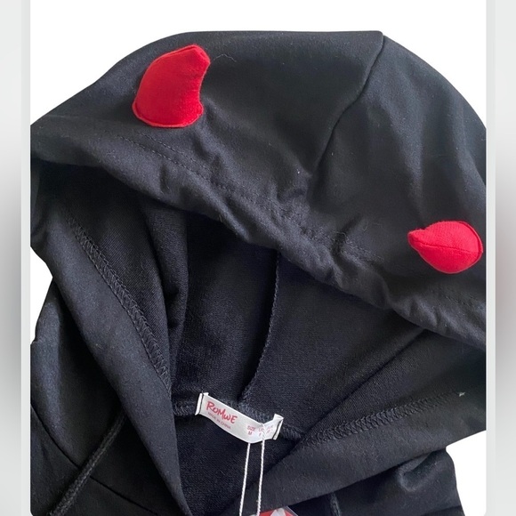 Romwe Black Jack O Lantern Crop Hooded Devil Ears Sweatshirt Long Sleeve M NWT - Picture 2 of 4